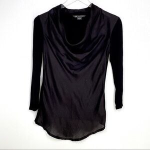 Armani Exchange Black High Low Hem Cowlneck Top Long Poly Front Viscose Back XS